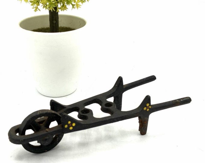 Vintage Mini Cast Iron Wheelbarrow Base Only Partially Painted 6.5" Fairy Garden