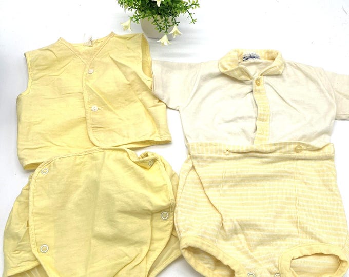 Vintage Baby Outfits Lot 2 Lined Diaper Cover Unisex Size 12-18 Months Yellow AS IS