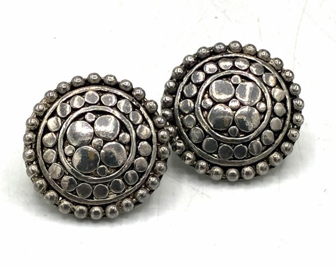Vintage Concho Style Clip On Earrings Silver Tone Western Southwestern 1”