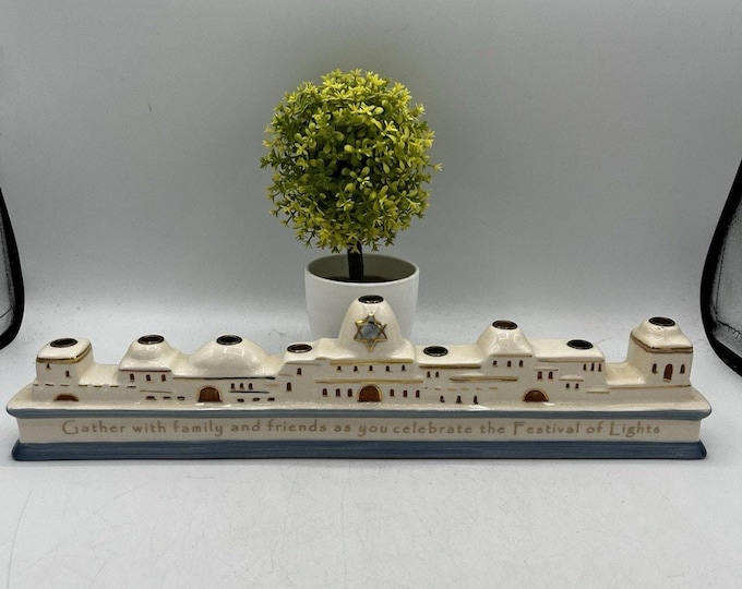 Russ Berrie Ceramic Hanukkah Menorah Jerusalem Cityscape Star of David