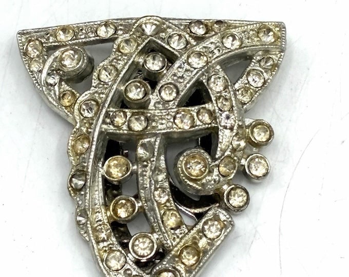 Art Deco Rhinestone Dress Clip Silver Tone Paste Stones Vintage Patented