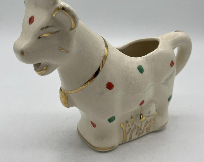 Vintage Cow Creamer - Porcelain - Polka Dot Accents - Gold Trim