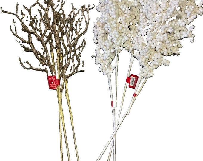 Ashland Christmas Glitter Stems Lot Gold Branches White Berry Clusters 32”