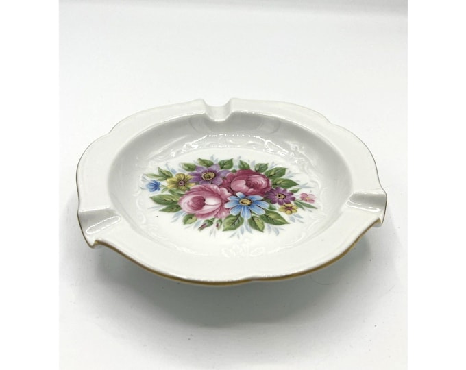 Vintage Royal AK Kaiser West Germany Porcelain Floral Scalloped Ashtray 3 Slot 1960s