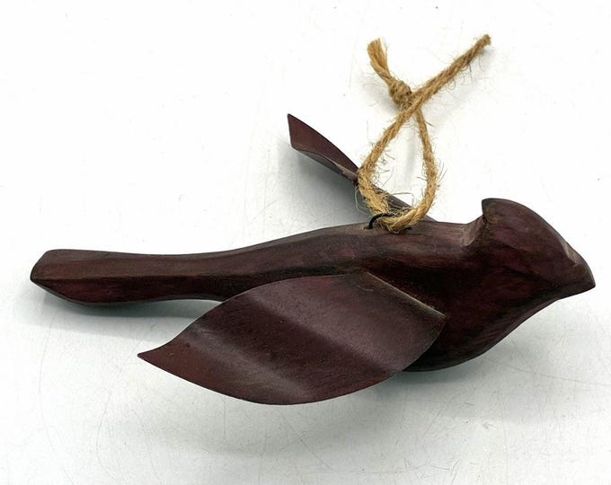 Vintage Primitive Wood Bird Ornament Metal Wings Rustic Folk Art Christmas 6”