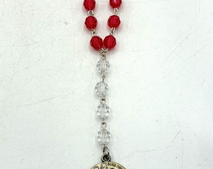 St Maria Stella Maris Jubilee 2000 Medal Red Crystal Bead Catholic Chaplet