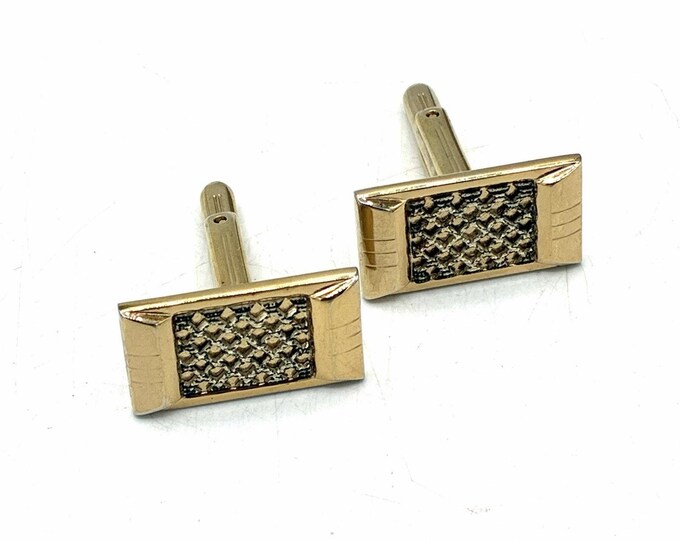 Vintage Hickok USA Cufflinks Gold Tone Textured Rectangle Mid Century