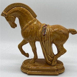 Vintage Lane & Co Trojan Horse Figurine Brown Red Ceramic MCM Statue
