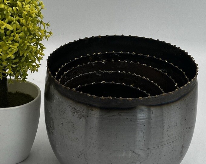 Vintage Brass Trimmed Nesting Metal Bowls Set of 6 India Decor