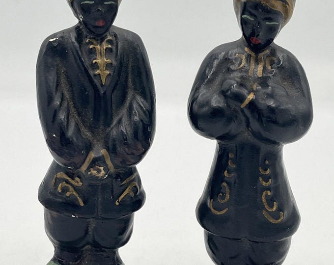 Vintage Set Of 2 Ceramic Blackamoor Genie Sultan Figurines Japan 5.25” USED