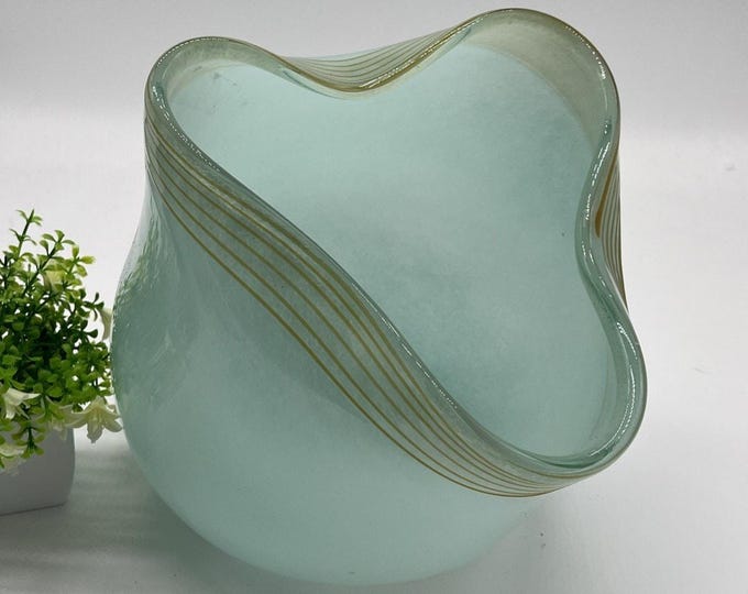 Global VIews Opalescent Sea Green art Hand Blown Candle Flower Vase 10”x8”