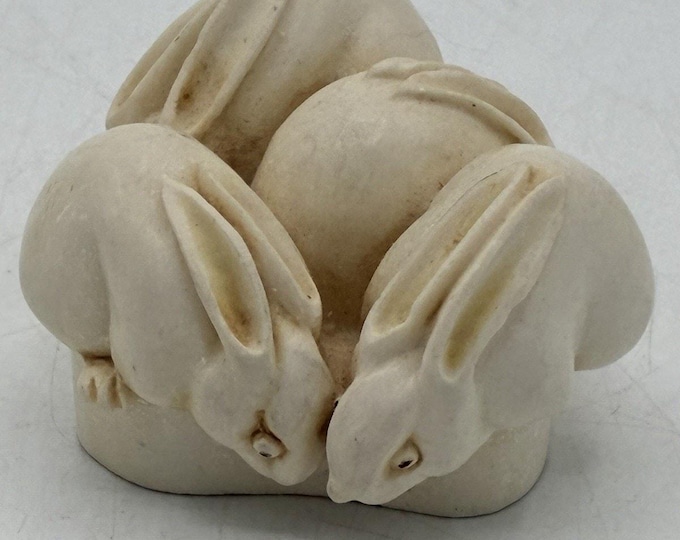 Carved Stone Rabbit Figurine • Netsuke Style • Crown Mark • 1.5”