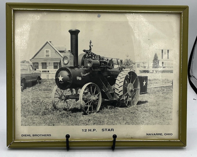 Vtg B/W Engine Tractor Navarre Ohio 12 HP Star Steam Engine Diehl Bros c. 1950s