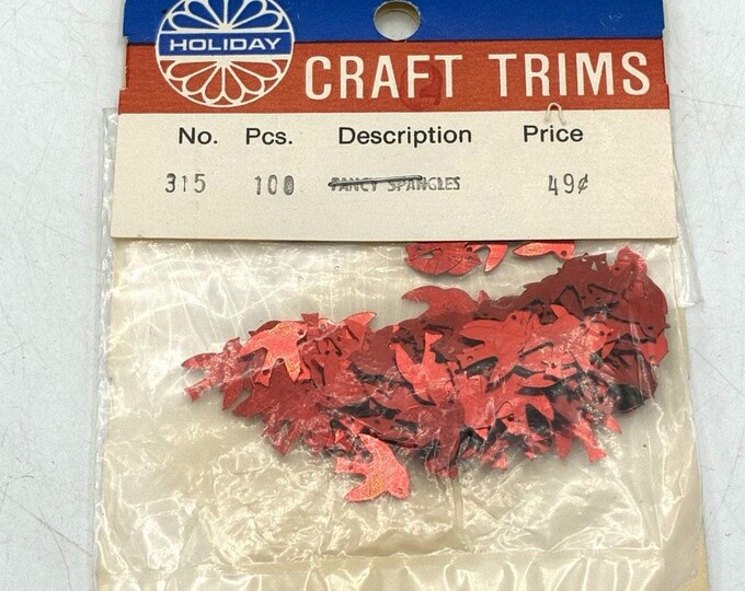 Vintage NOS Holiday Craft Trims “Fancy Spangles” | 1960s/70s Red Foil Sequins
