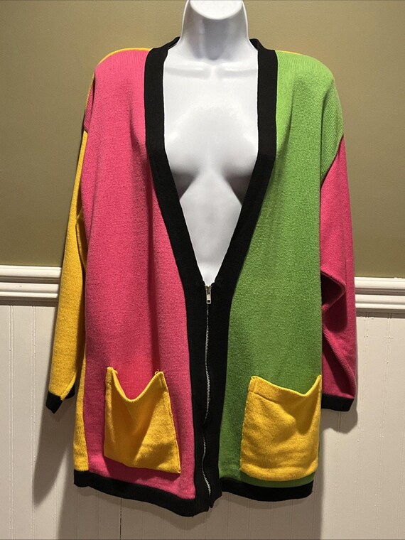 Vintage Delia Mckain Novelty 80s Colorful Colorblock Cardigan