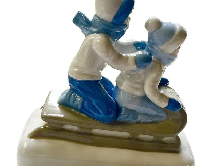 Vintage Paul Sebastian Cuernavaca Porcelain Figurine Children Sledding 1992