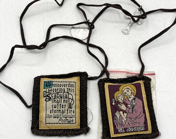 Vintage Brown Scapular St Joseph Our Lady Promise St Benedict Medal Crucifix