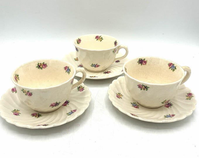 Clarice Cliff Devonshire Teacups Saucers Set 3 Royal Staffordshire England