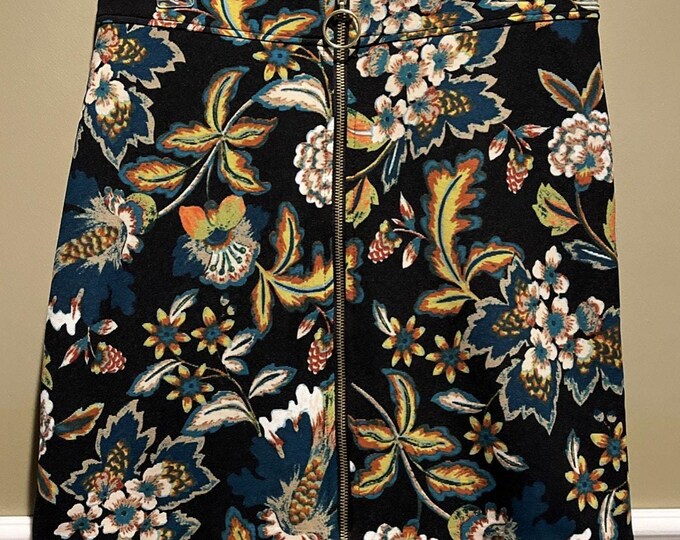 INC Black Floral Boho Mini Skirt Anna Sui Style Size 8