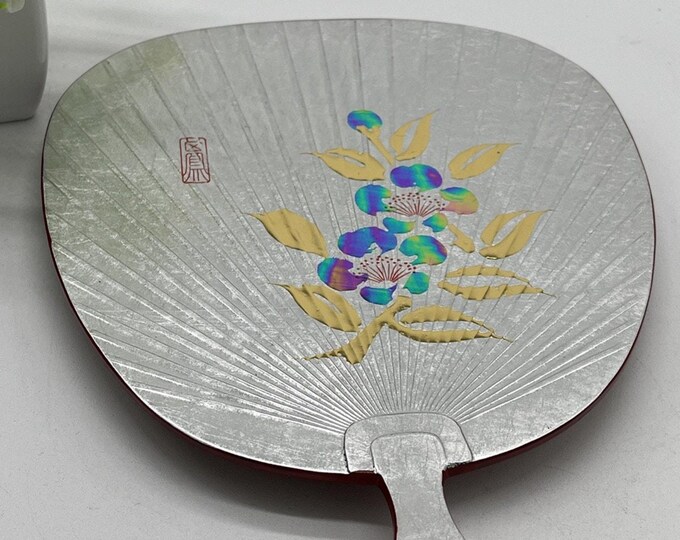 Gold Leaf Handicraft Fan shape Tea Plate Cake Plate Silver Aizu Lacquerware