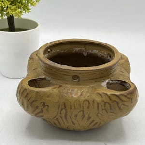 Antique Earthenware Multi-Spout Vessel Ochre Glaze Folk Pottery 5" Middle Eastrn