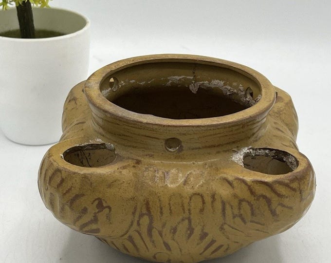 Antique Earthenware Multi-Spout Vessel Ochre Glaze Folk Pottery 5" Middle Eastrn