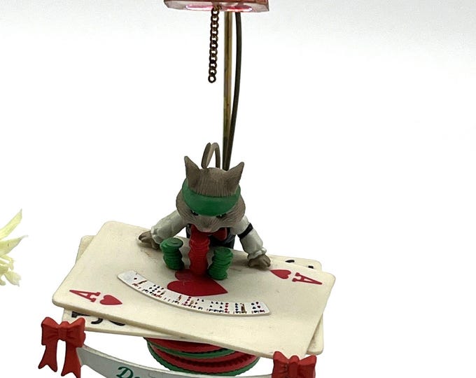 Vintage Enesco Deck the Halls Music Box Jingle Bells Mouse Card Dealer 1991