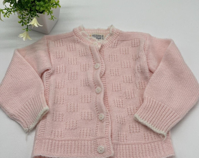 Vintage 1960s Baby Pink Cardigan 9-12M DuPont Orlon Acrylic Button Front