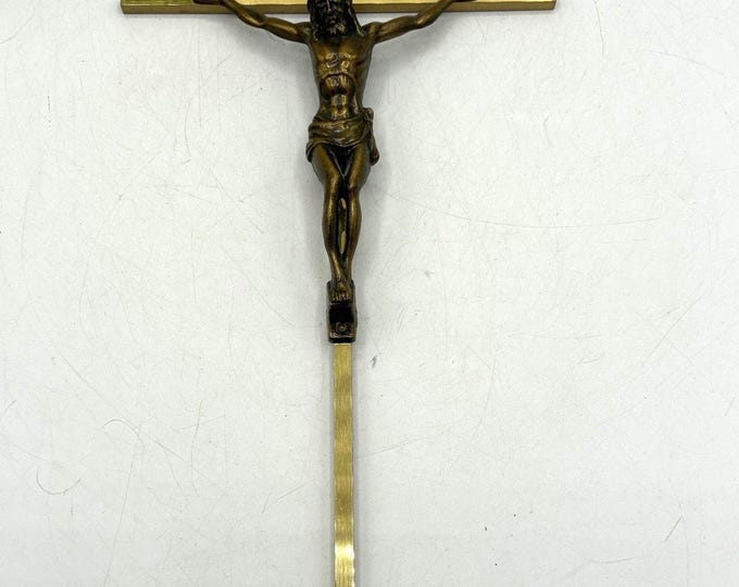 Vintage Brass Crucifix 10” Jesus Christ Wall Cross INRI Bronze Tone Corpus