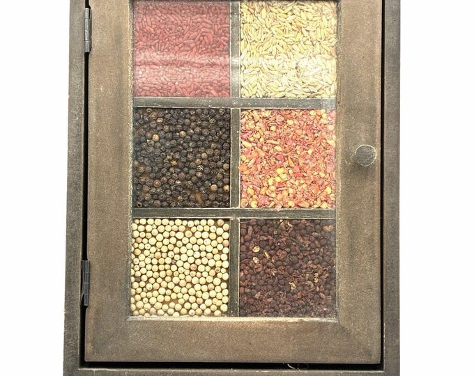 Vintage Spice Display Key Cabinet Wall Box 6 Hooks Rustic Primitive Decor