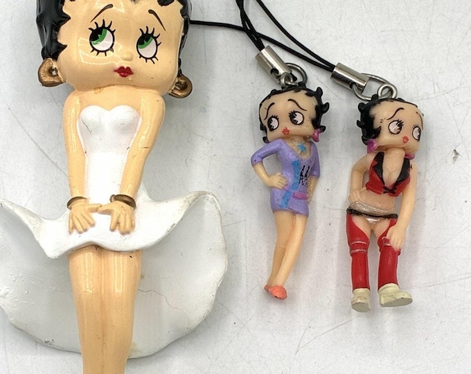 Betty Boop Lot 3 KFS Mini Figures Charms Marilyn Monroe White Dress 2002