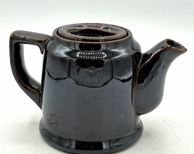 Vintage Occupied Japan Mini Teapot 4” Brown Glaze Ceramic Lidded Tea Pot