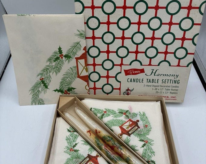 Vintage 1950s Penn Wax Works Harmony Christmas Candle Table Setting NOS