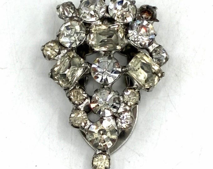 Art Deco Rhinestone Dress Clip Large Mixed Cut Paste Stones Vintage 1930s