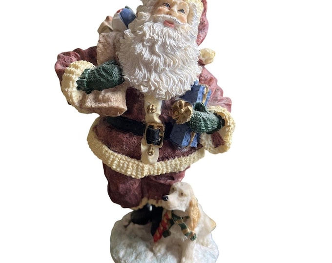 Vintage Santa Claus Figurine 8" Resin Handcrafted Golden Dog Gifts Christmas
