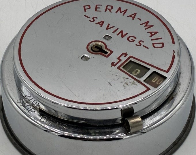 Vintage Perma-Maid Add-A-Bank Chrome Mechanical Coin Bank Counter Register SF AS IS