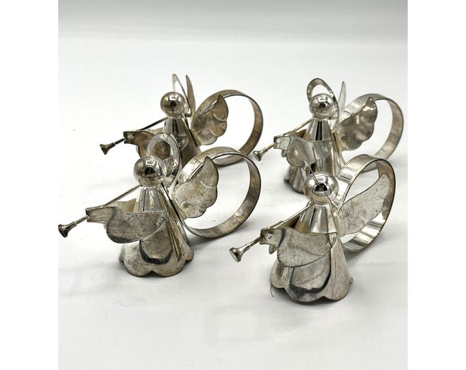 Timeless Treasures Silver Plate Christmas Angel Napkin Ring Set of 4 Holiday Table Decor