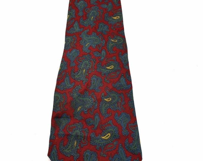 Santavelli Silk Paisley Tie Ancient Madder Red Green Vintage Made in England