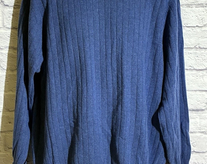 T Edwards Men XL 100% Cashmere Sweater Blue Ribbed Crew Neck Classic