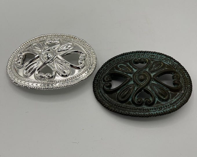 Set Of 2 Western Floral Scroll Heart Belt Buckle Cowgirl Vtg 90s Preowned