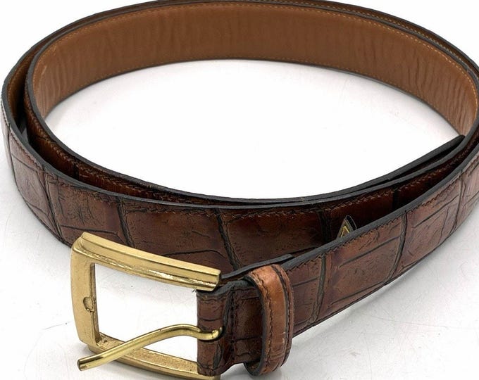 Trafalgar Brown Embossed Calf Leather Belt Gold Buckle Men’s 44 Vintage