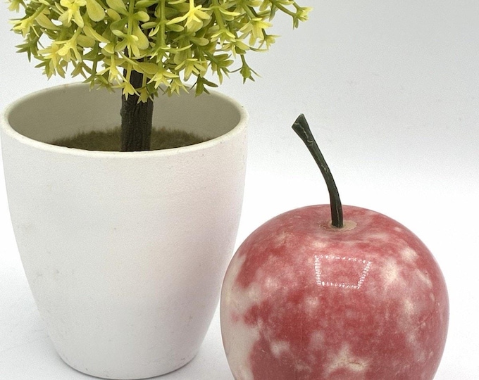 Vintage Stone Marble Apple Figurine Pink Red Decorative Fruit Carved