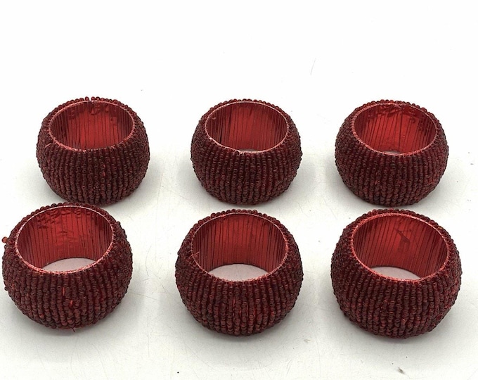 Set of 6 Red Beaded Napkin Rings Christmas Holiday Table Decor