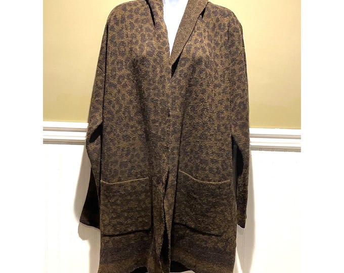 Style & Co Hooded Leopard Print Longline Cardigan Coat Size M