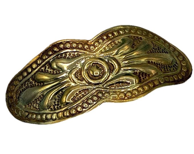 Antique Victorian Brass Hair Barrette – Repoussé Floral Embossed Clip 2.5”