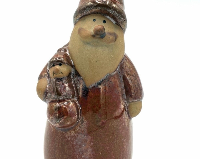 Ceramic Santa Holding Mini Santa Figurine Folk Art Christmas Decor 5”