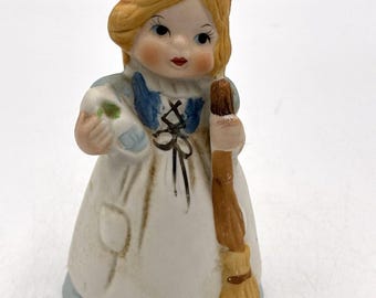 Vintage Jasco Taiwan Cinderella Glas Pantoffel Besen Keramik Glocke Figur