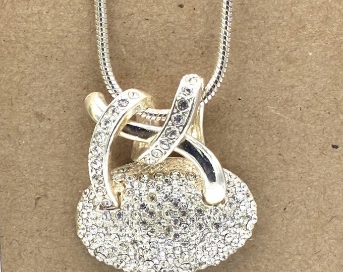 Rhinestone Purse Pendant Necklace 30” Silver Tone Handbag Fashion Jewelry