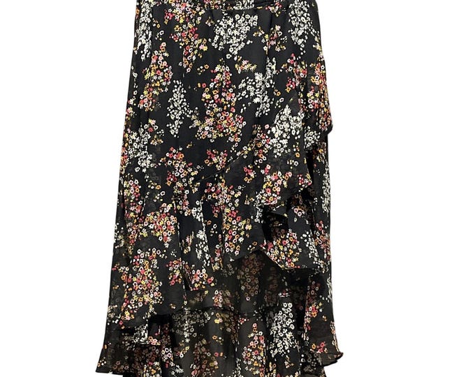 Cece Women's Black Floral Chiffon Maxi Skirt Size Medium High Low