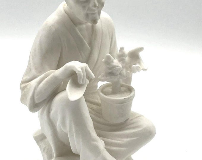 Vintage Lenwile Ardalt Asian Woman Potted Tree White Bisque Figurine Japan